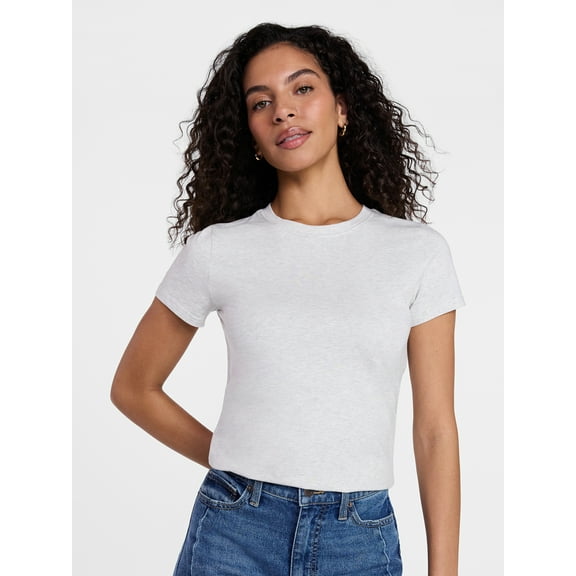 Time and Tru Women's Slim Fit Crewneck Tee with Short Sleeves, Sizes XS-XXXL