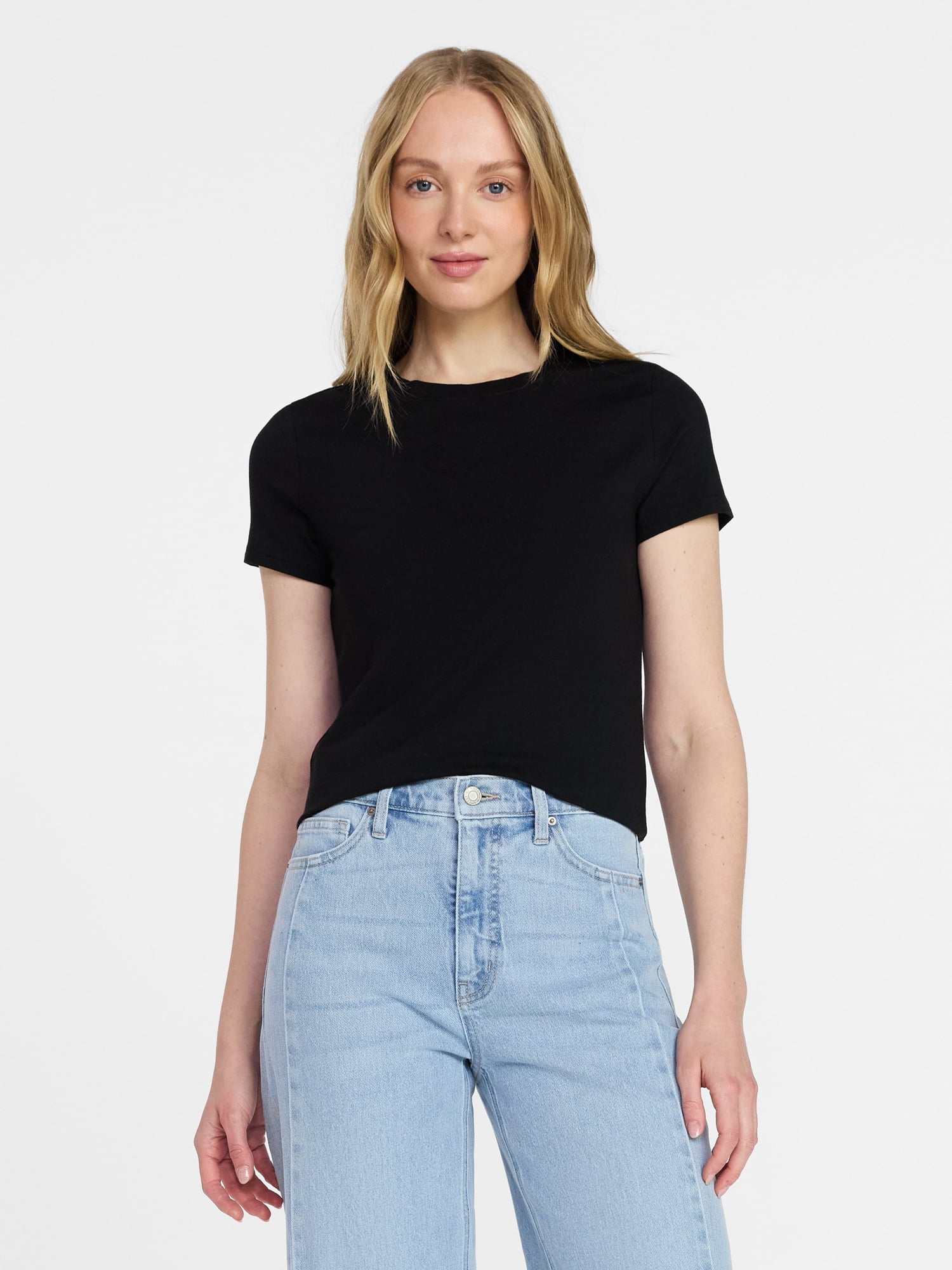 Time and Tru Women's Slim Fit Crewneck Tee with Short Sleeves, Sizes XS-XXXL