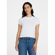 Time and Tru Womens Slim Fit Crewneck Tee with Short Sleeves, Sizes XS-L