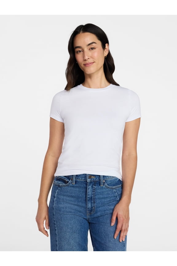 Women's Slim Fit Crewneck Tee with Short Sleeves, Sizes XS-XXXL