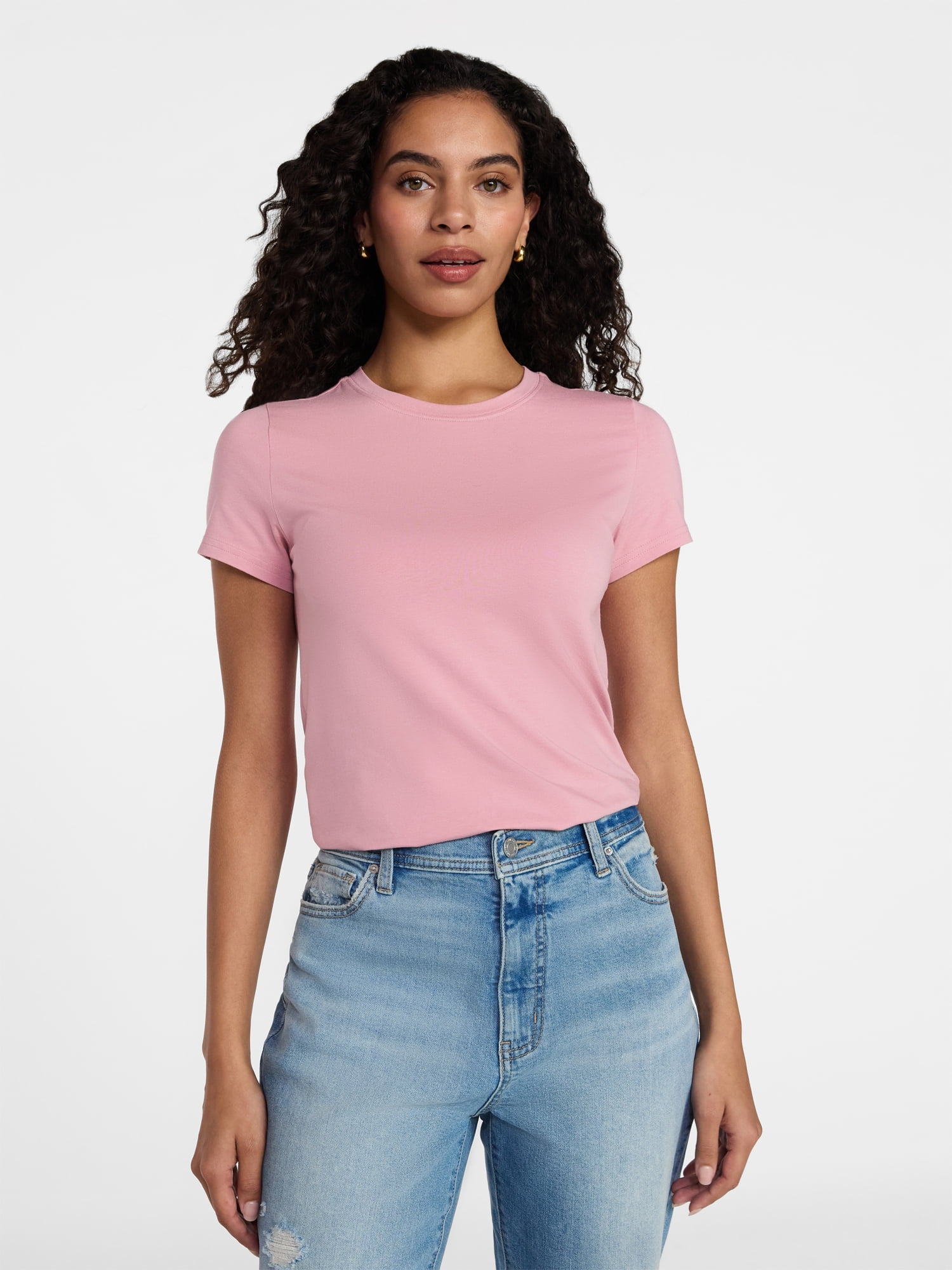 Time and Tru Women's Slim Fit Crewneck Tee with Short Sleeves, Sizes XS-XXXL