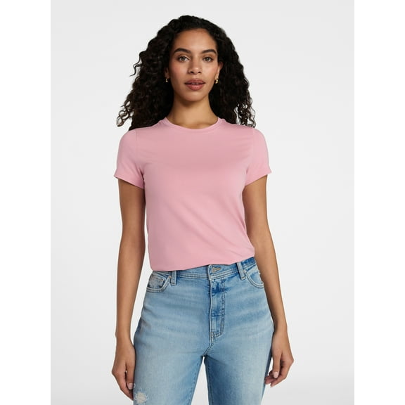 Time and Tru Women's Slim Fit Crewneck Tee with Short Sleeves, Sizes XS-XXXL