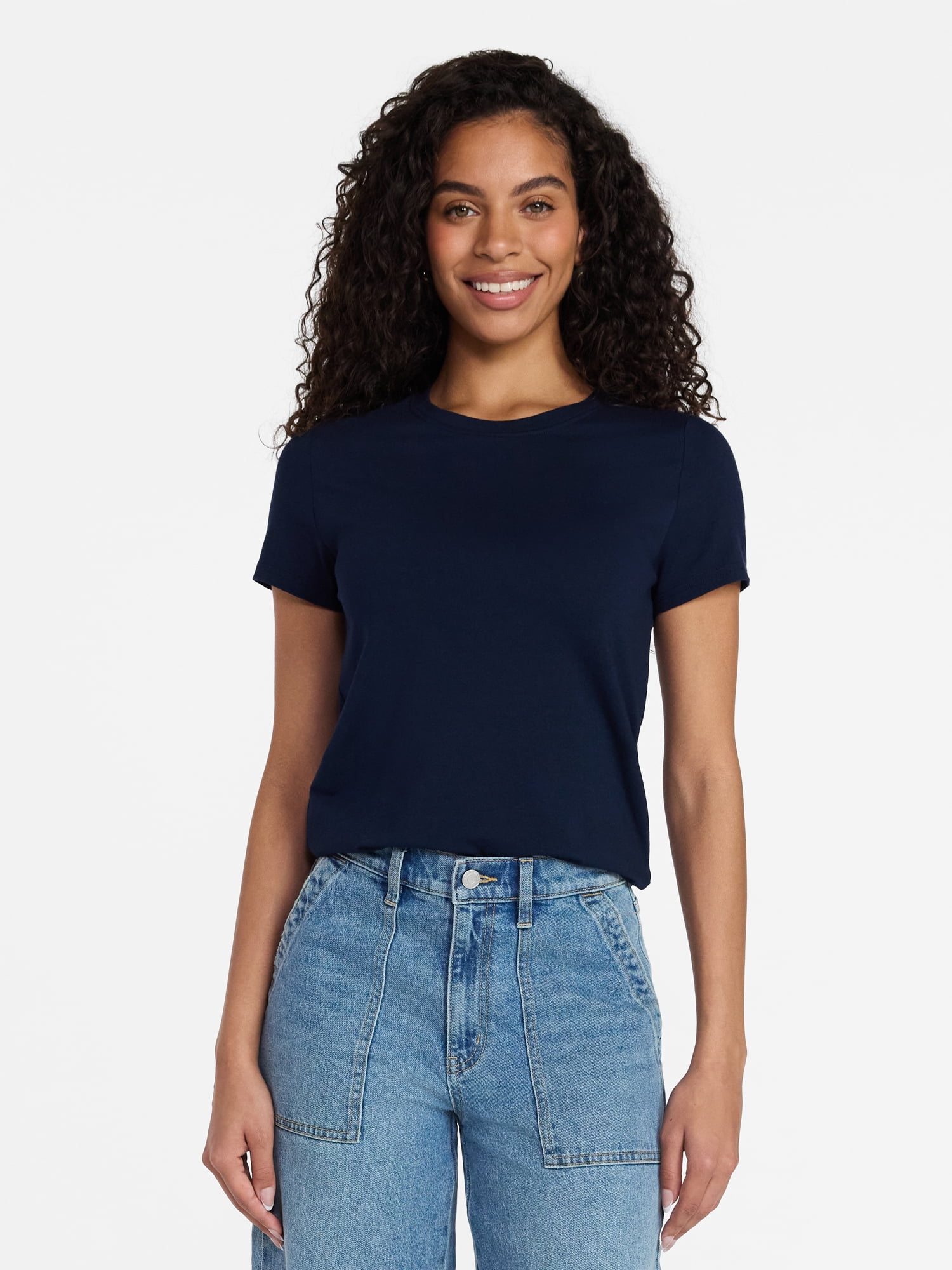 Time and Tru Women's Slim Fit Crewneck Tee with Short Sleeves, Sizes XS-XXXL