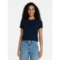 thumbnail image 1 of Time and Tru Women's Slim Fit Crewneck Tee with Short Sleeves, Sizes XS-XXXL, 1 of 6