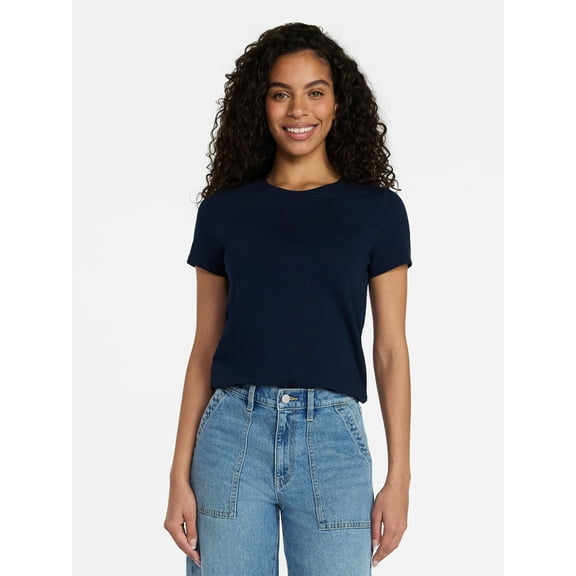 Time and Tru Women's Slim Fit Crewneck Tee with Short Sleeves, Sizes XS-XXXL