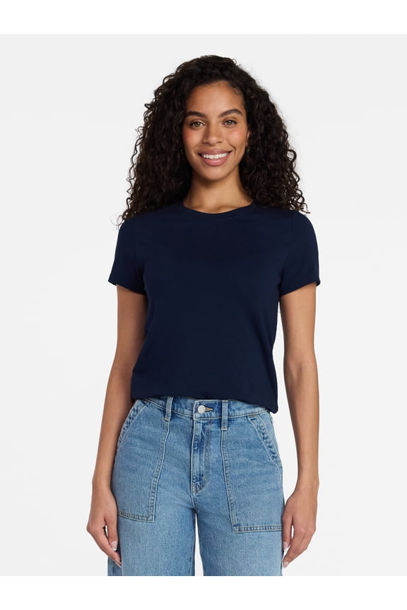 Women's Slim Fit Crewneck Tee with Short Sleeves, Sizes XS-XXXL