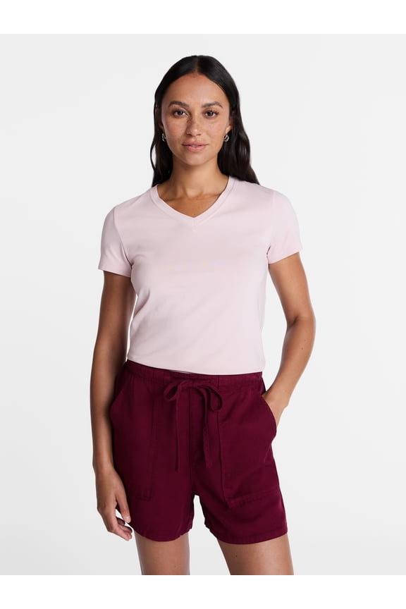 Women's Slim V Neck Tee with Short Sleeves, Sizes XS-XXXL