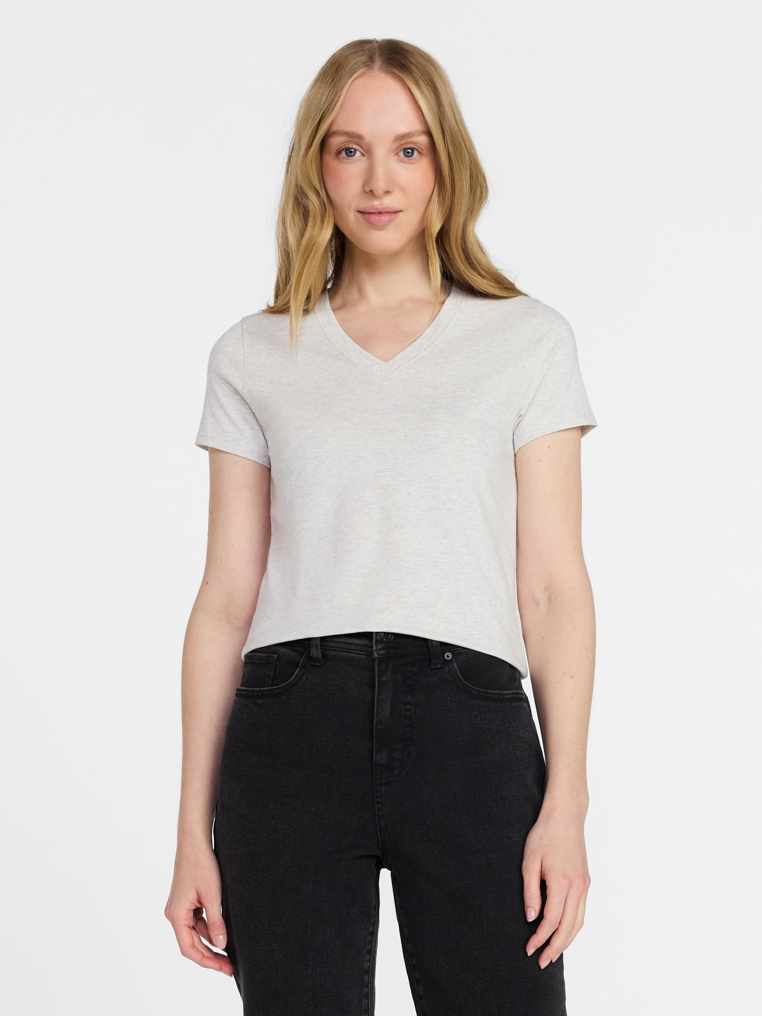 Time and Tru Women's Slim V Neck Tee with Short Sleeves, Sizes XS-XXXL