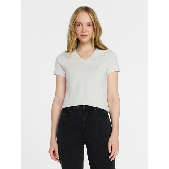 Time and Tru Women's Slim V Neck Tee with Short Sleeves, Sizes XS-XXXL