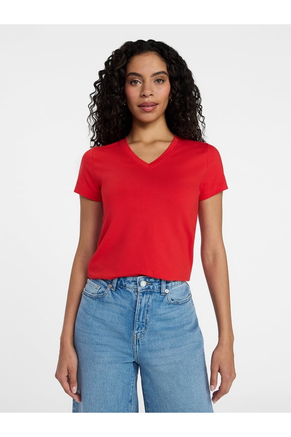 Women's Slim V Neck Tee with Short Sleeves, Sizes XS-XXXL