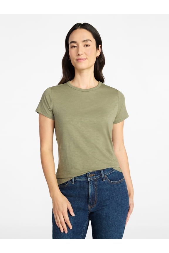 Women's Slub Crewneck Tee with Short Sleeves, Sizes XS-XXXL