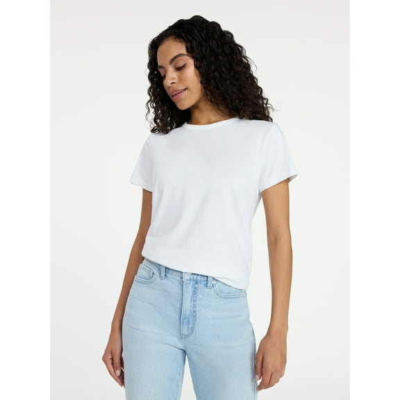 Time and Tru Women's Crewneck Slub Tee with Short Sleeves, Sizes XS-XXXL