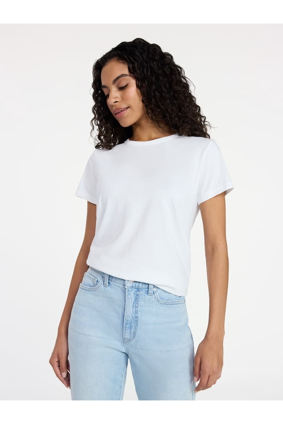 Women's Crewneck Slub Tee with Short Sleeves, Sizes XS-XXXL