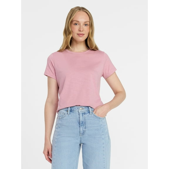 Time and Tru Women's Slub Crewneck Tee with Short Sleeves, Sizes XS-XXXL