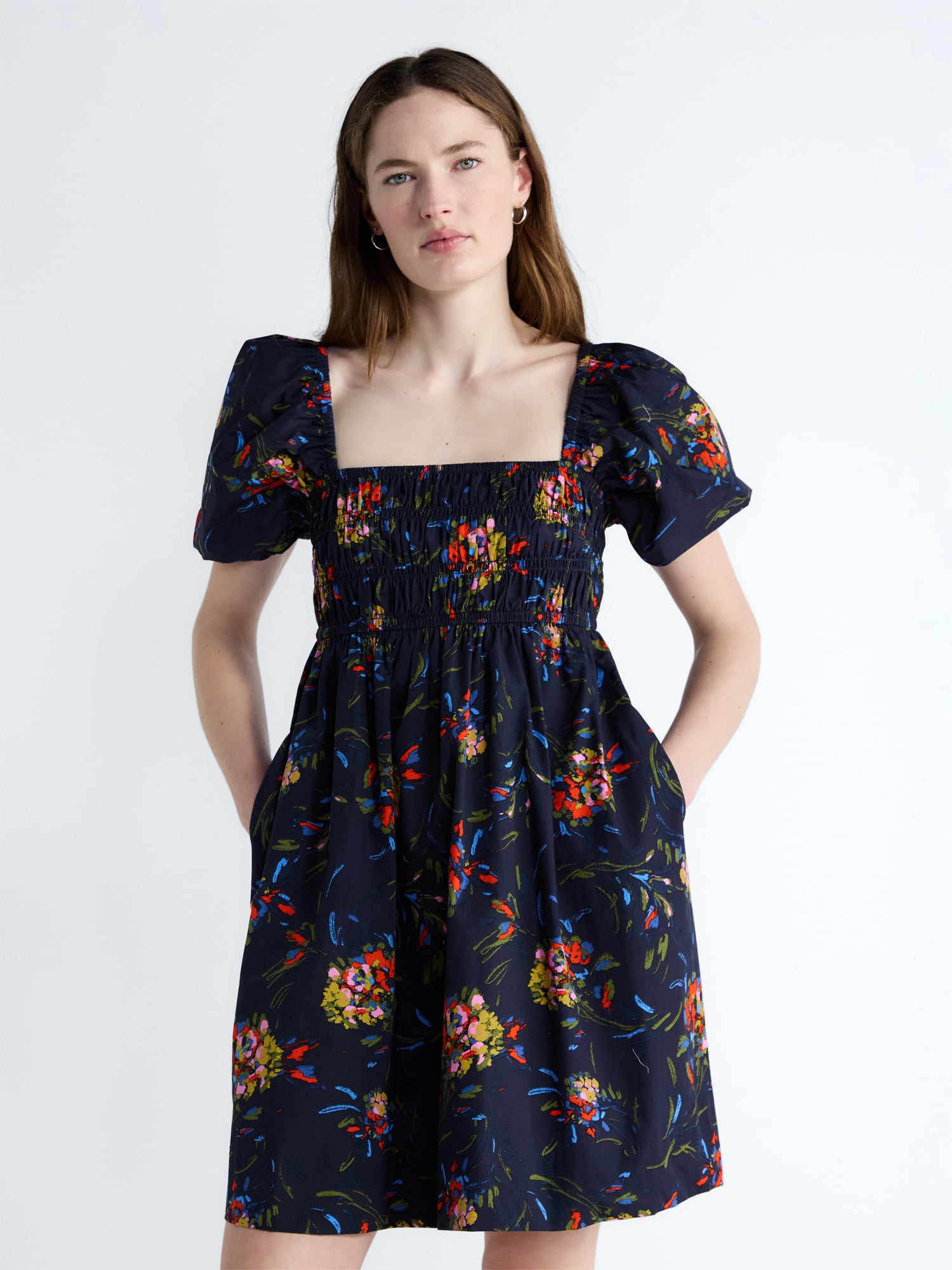 Free Assembly Women's and Women's Plus Puff Sleeve Peasant Mini Dress, Sizes XS to 4X