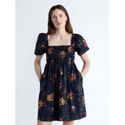 Women's and Women's Plus Puff Sleeve Peasant Mini Dress, Sizes XS to 4X