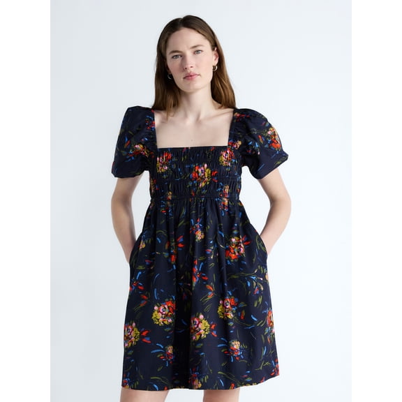 Free Assembly Women's and Women's Plus Puff Sleeve Peasant Mini Dress, Sizes XS to 4X