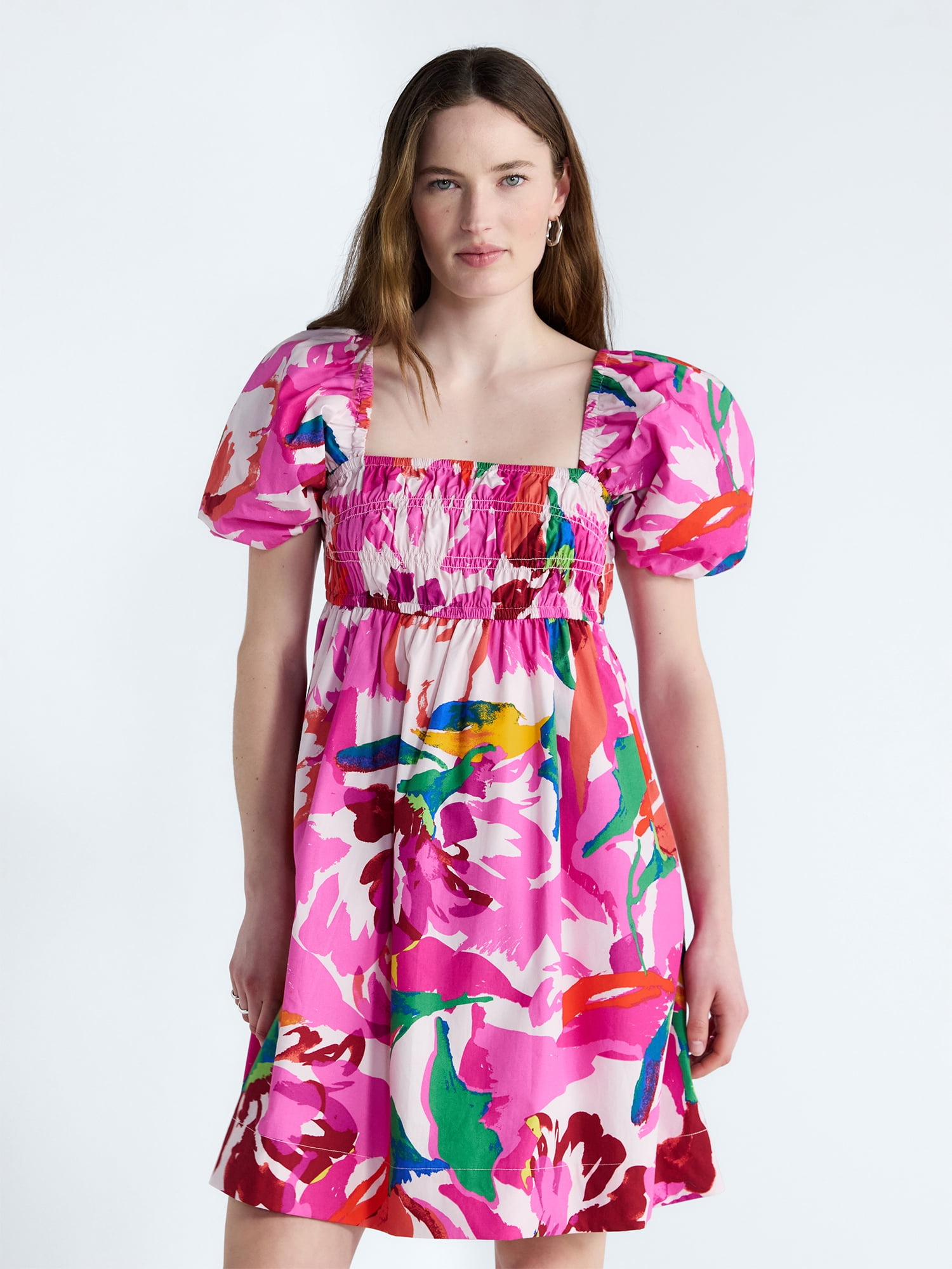 Free Assembly Women's and Women's Plus Puff Sleeve Peasant Mini Dress, Sizes XS to 4X
