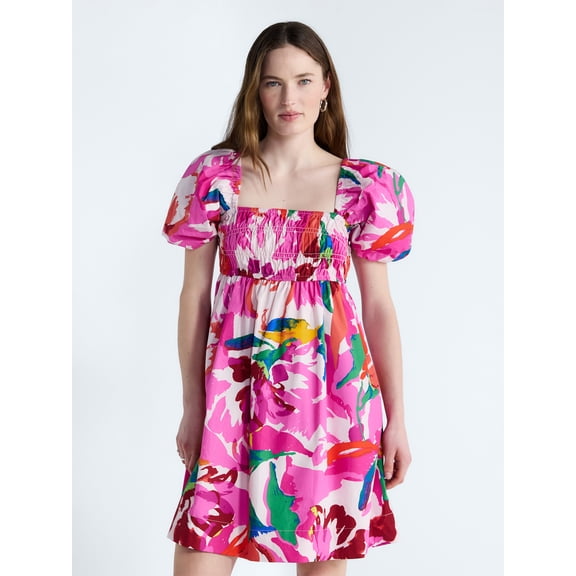 Free Assembly Women's and Women's Plus Puff Sleeve Peasant Mini Dress, Sizes XS to 4X