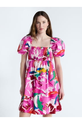 Women's and Women's Plus Puff Sleeve Peasant Mini Dress, Sizes XS to 4X