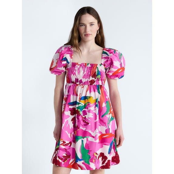 Free Assembly Women's and Women's Plus Puff Sleeve Peasant Mini Dress, Sizes XS to 4X