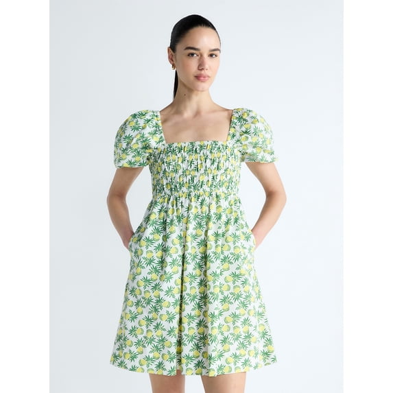 Free Assembly Women's and Women's Plus Puff Sleeve Peasant Mini Dress, Sizes XS to 4X