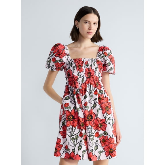 Free Assembly Women's and Women's Plus Puff Sleeve Peasant Mini Dress, Sizes XS to 4X