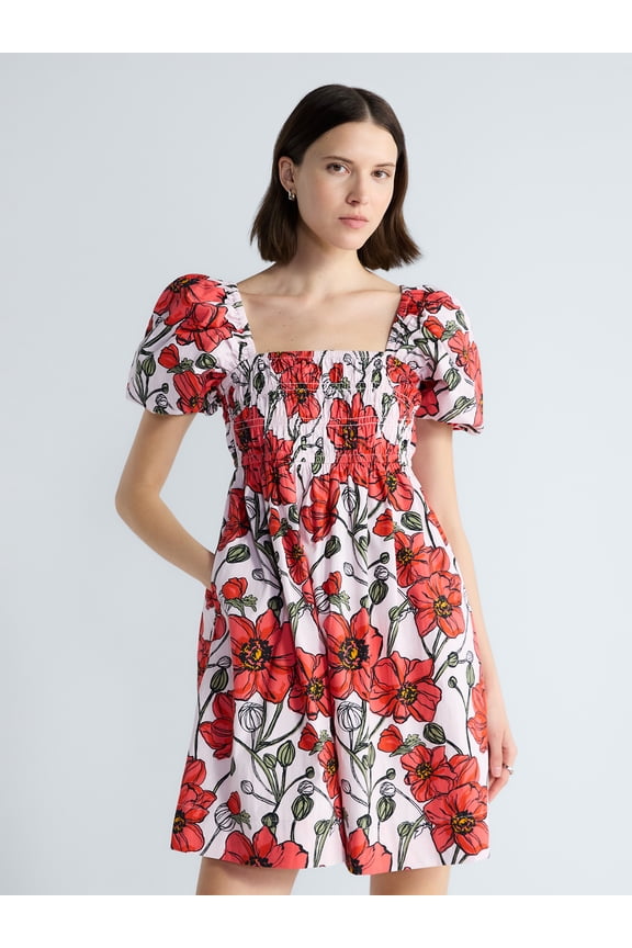 Women's and Women's Plus Puff Sleeve Peasant Mini Dress, Sizes XS to 4X