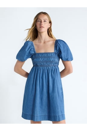 Women's and Women's Plus Puff Sleeve Peasant Mini Dress, Sizes XS to 4X