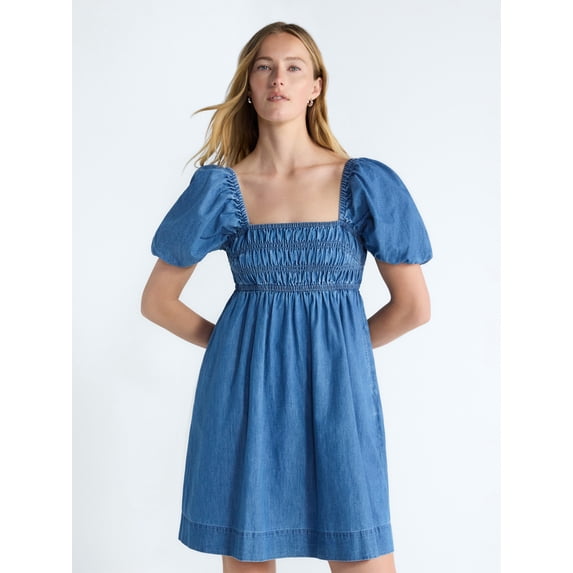 Free Assembly Women's and Women's Plus Puff Sleeve Peasant Mini Dress, Sizes XS to 4X