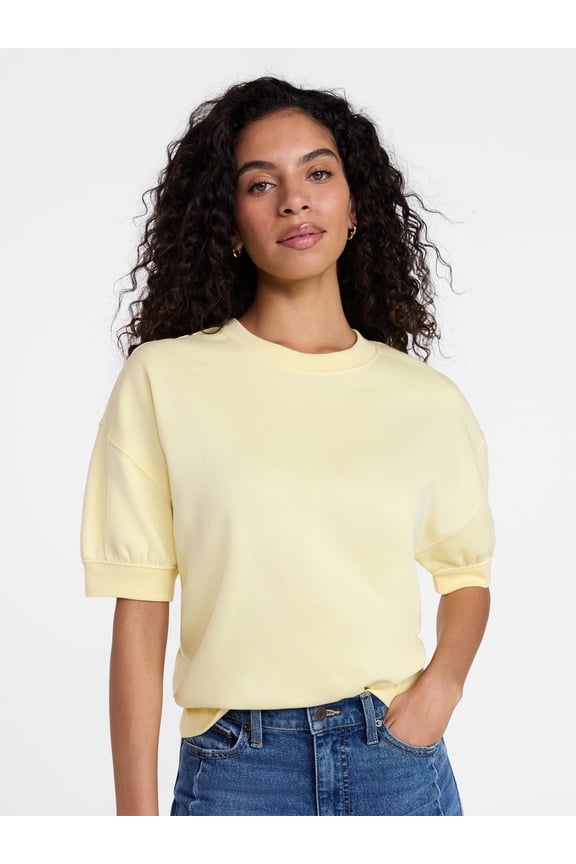 Women's Fleece Sweatshirt with Short Puff Sleeves, Sizes XS-4X