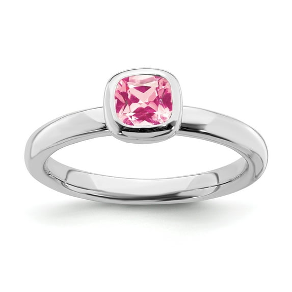 SS Stackable Expressions Cushion Cut Pink Tourmaline Ring in Sterling Silver - Size 10