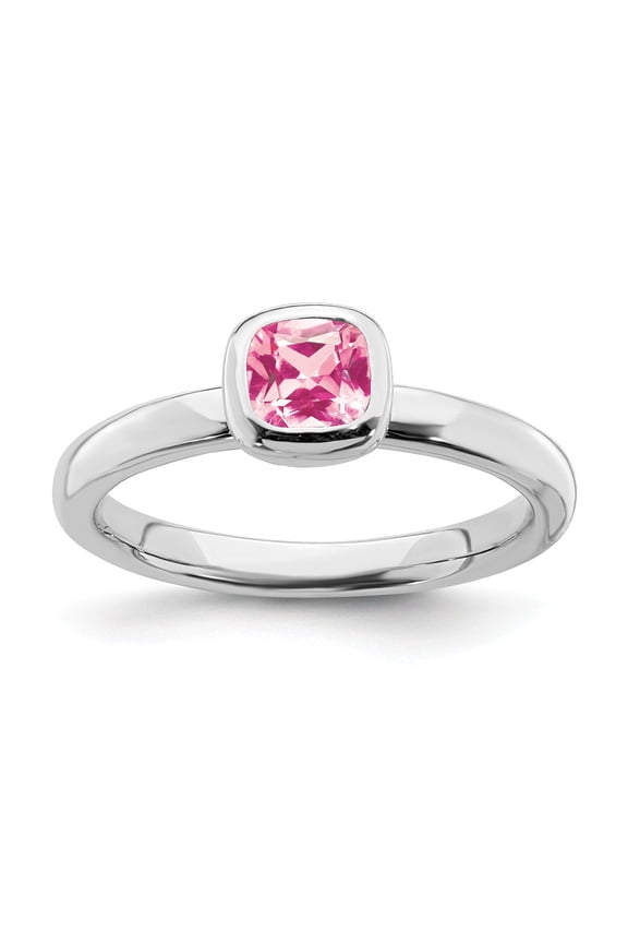 SS Stackable Expressions Cushion Cut Pink Tourmaline Ring