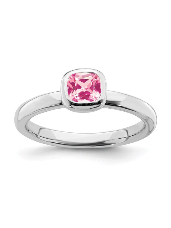 SS Stackable Expressions Cushion Cut Pink Tourmaline Ring