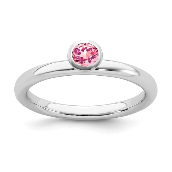SS Stackable Expressions High 4mm Round Pink Tourmaline Ring in Sterling Silver - Size 10