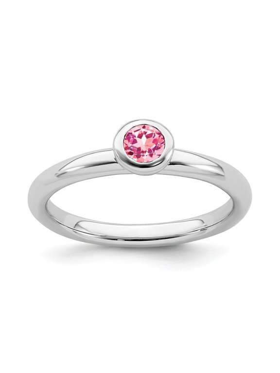 SS Stackable Expressions Low 4mm Round Pink Tourmaline Ring