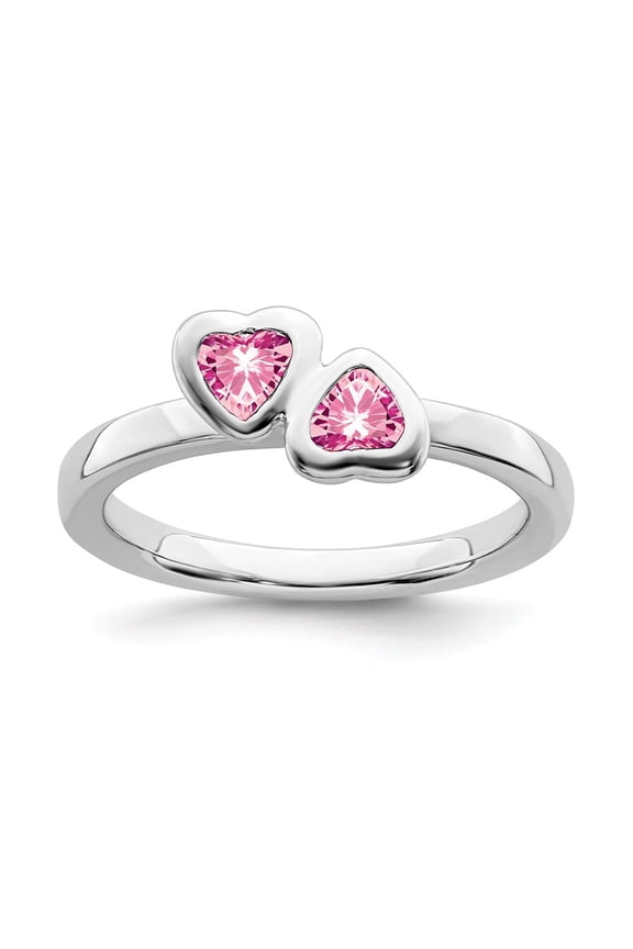 SS Stackable Expressions Pink Tourmaline Double Heart Ring