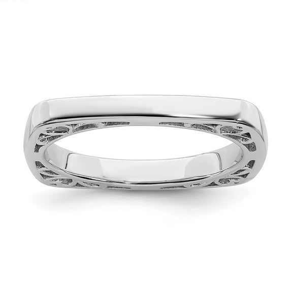 SS Stackable Expressions Polished Rhodium-plated Square Ring in Sterling Silver - Size 7