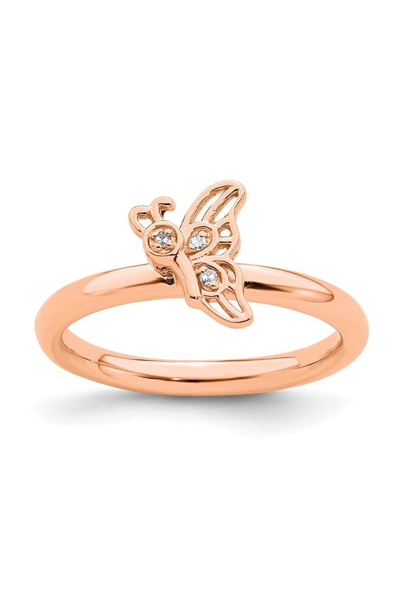 SS Stackable Expressions Rose Gold-plated Butterfly w/Diamond Ring