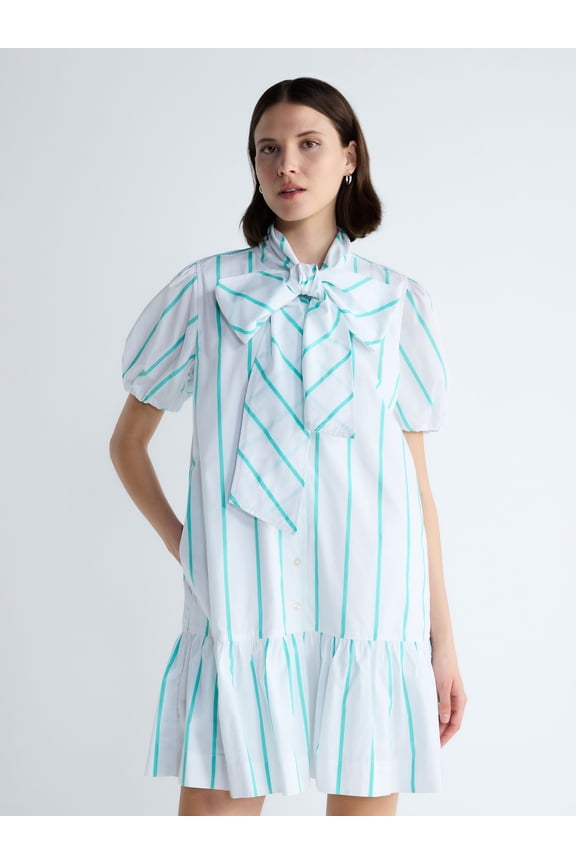 Women's Tie Neck Striped Cotton Mini Dress, Sizes XS-4X