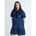 thumbnail image 1 of Free Assembly Women's Tie Neck Denim Mini Dress, Sizes XS-XXL, 1 of 5