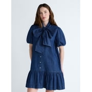 Women's Tie Neck Denim Mini Dress, Sizes XS-XXL