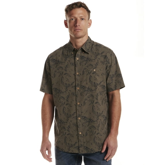 Frontier Threads Men's Short Sleeve Textured Leaf Print Button Up Shirt