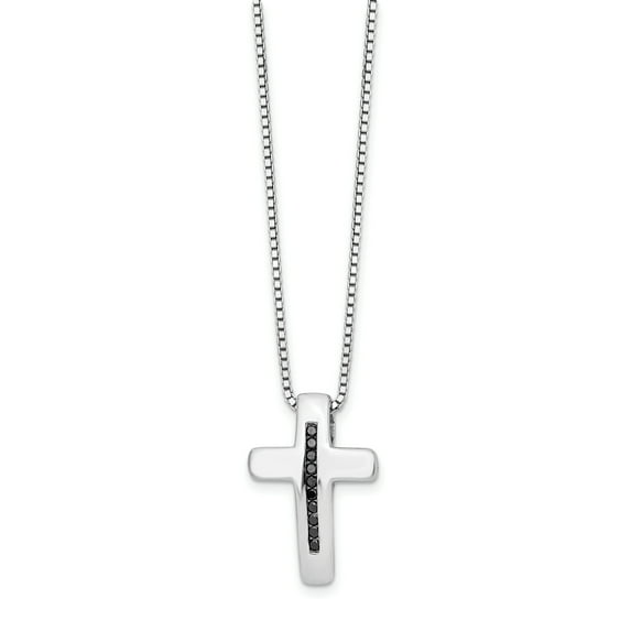 SS White Ice .1ct. Black Diamond Cross Necklace