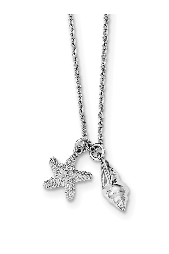 SS White Ice Diamond Shell 18in with 2in EXT Necklace