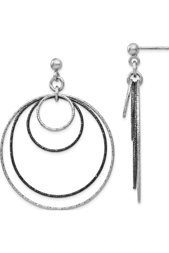 Sterling Silver Jbsp's Ss And Ruthenium Plated D/C Post Hoop Earrings (57 X 22) Made In Italy qle103