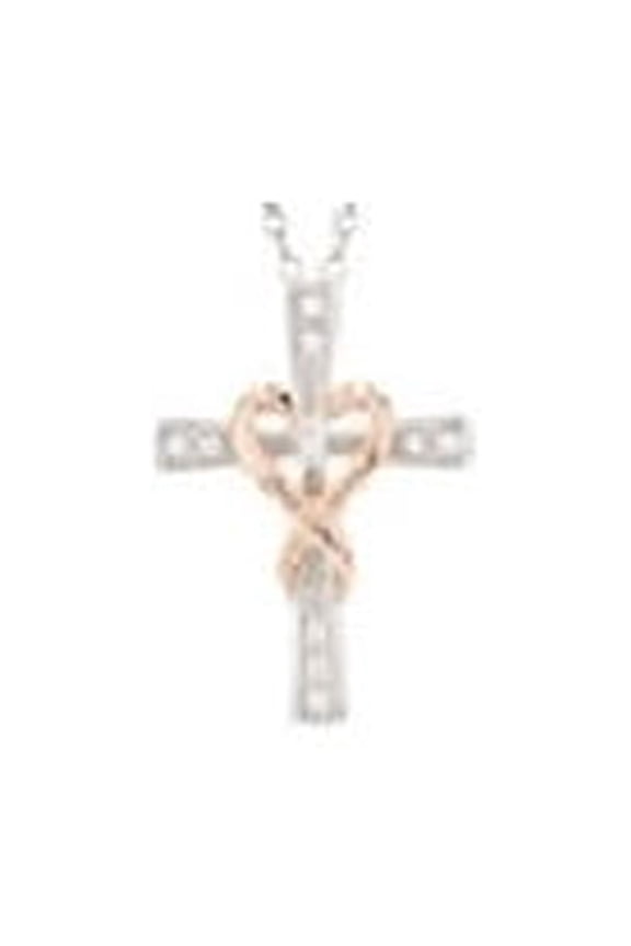 SS w/ Rose Plate Middle Parts, Diamond Pend Necklace