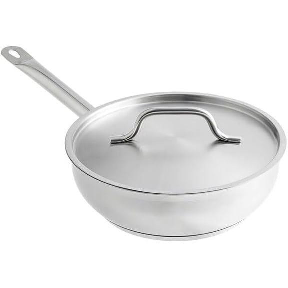 SS1 Series 3 Qt Stainless Steel Saucier Pan, Silver, Aluminum-Clad Bottom, NSF Listed, Induction Ready, with Welded Handle and Cover, 10 x 3.1 Inches$$Home Decor, Kitchen, & Other