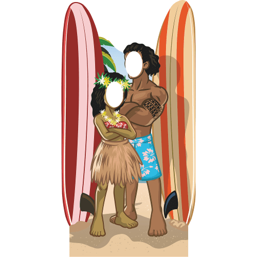 SS11195 Hawaiian Surf Couple Stand In Cardboard Cutout Standee Standup