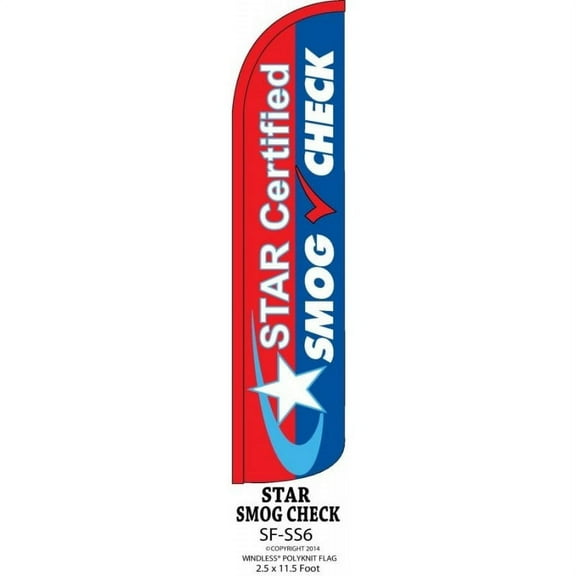 SS6 STAR SMOG CHECK Windless Swooper Flag Feather Banner Sign 2.5x11.5 Ft (Flag Only)